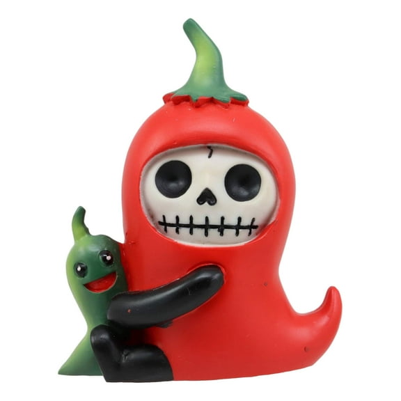 Ebros Furrybones Chilito Hot Red Chili Pepper Figurine Small 3.25 Inch Furry Bones Skeleton Monster Collectible Decor Statue Gothic DOD Mexican Spice Jalapeno Themed Decorative Sculpture