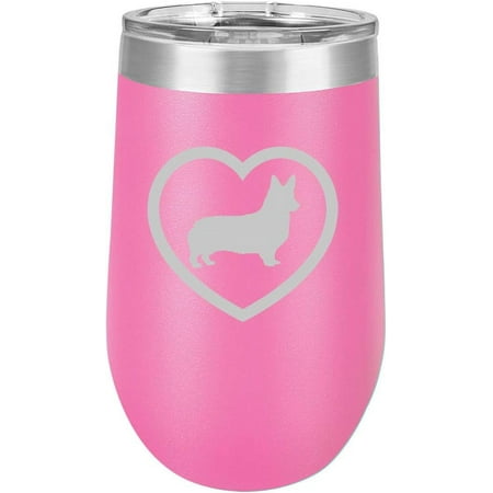 

16 oz Double Wall Vacuum Insulated Stainless Steel Stemless Wine Glass Coffee Travel Mug With Lid Corgi Heart (Hot )