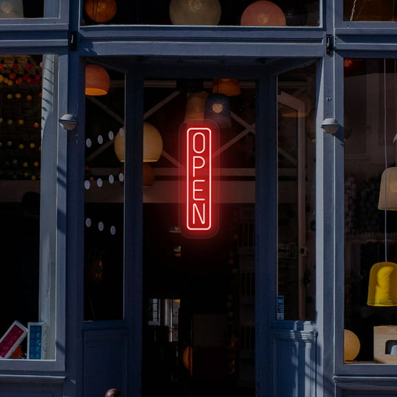 Vertical Open Neon Sign (yellow, 11.5"(W)x34.5"(H))