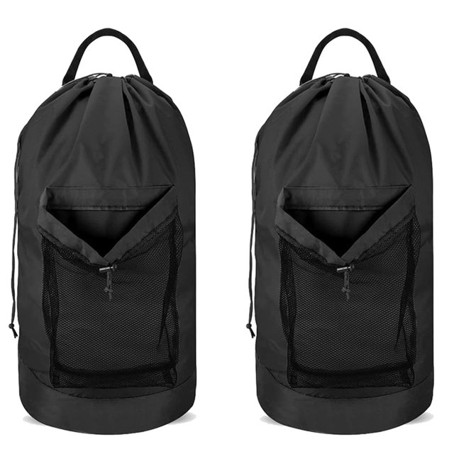 2X Sac à Linge avec Bandoulières et Poche en Filet Grand Panier à Linge Portable