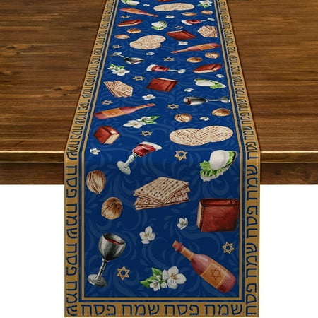 

Passover Linen Table Runner Holiday Party Decoration Pesach Jewish Seder Matzo Table Runner for Dining Kitchen Table Decoration