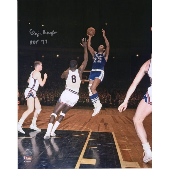 Elgin Baylor Los Angeles Lakers Autographed 16" x 20" Shooting Photograph with "HOF 77" Inscription - Fanatics Authentic Certified
