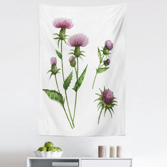 Thistle Tapestry, Healing Herbs for Aromatherapy Concept Watercolor Thistle Flower, Fabric Wall Hanging Decor for Bedroom Living Room Dorm, 5 Sizes, Mauve Taupe Fern Green, by Ambesonne