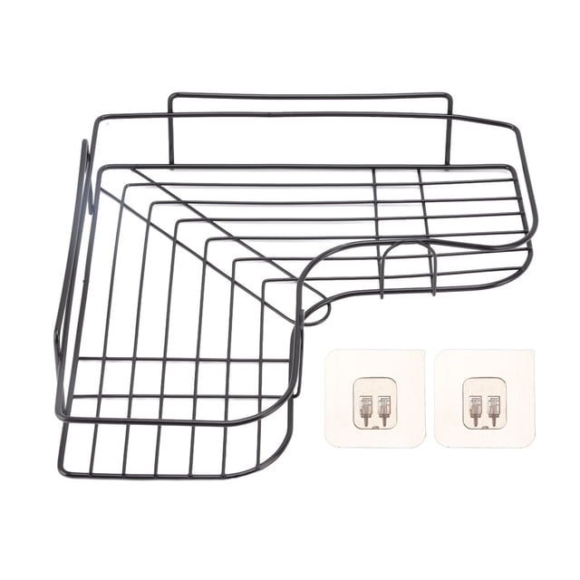 Estante de esquina de hierro con soporte triangular para almacenamiento, instalación sin agujeros para baño y cocina.