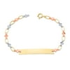 10K Gold Tri-Color Oval Engravable Child ID Chain Bracelet, 5.5"-6" Adjustable, Kids Jewelry