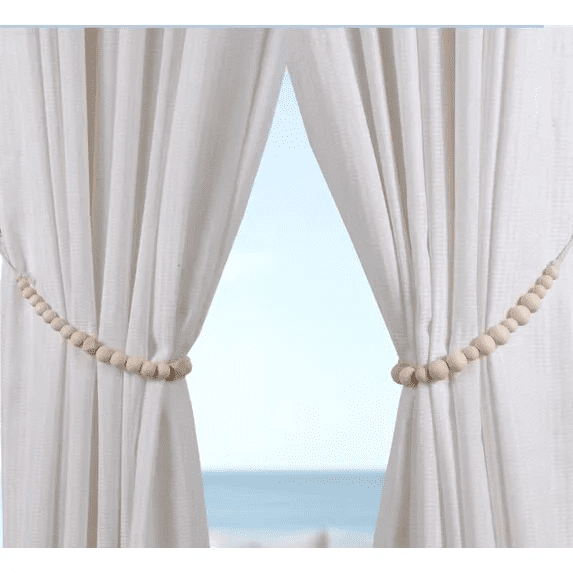 Vruelia Curtain Tiebacks Set Natural-Wood Bead Ties Brass Hooks Included Bedroom Decor with 2 Holdbacks