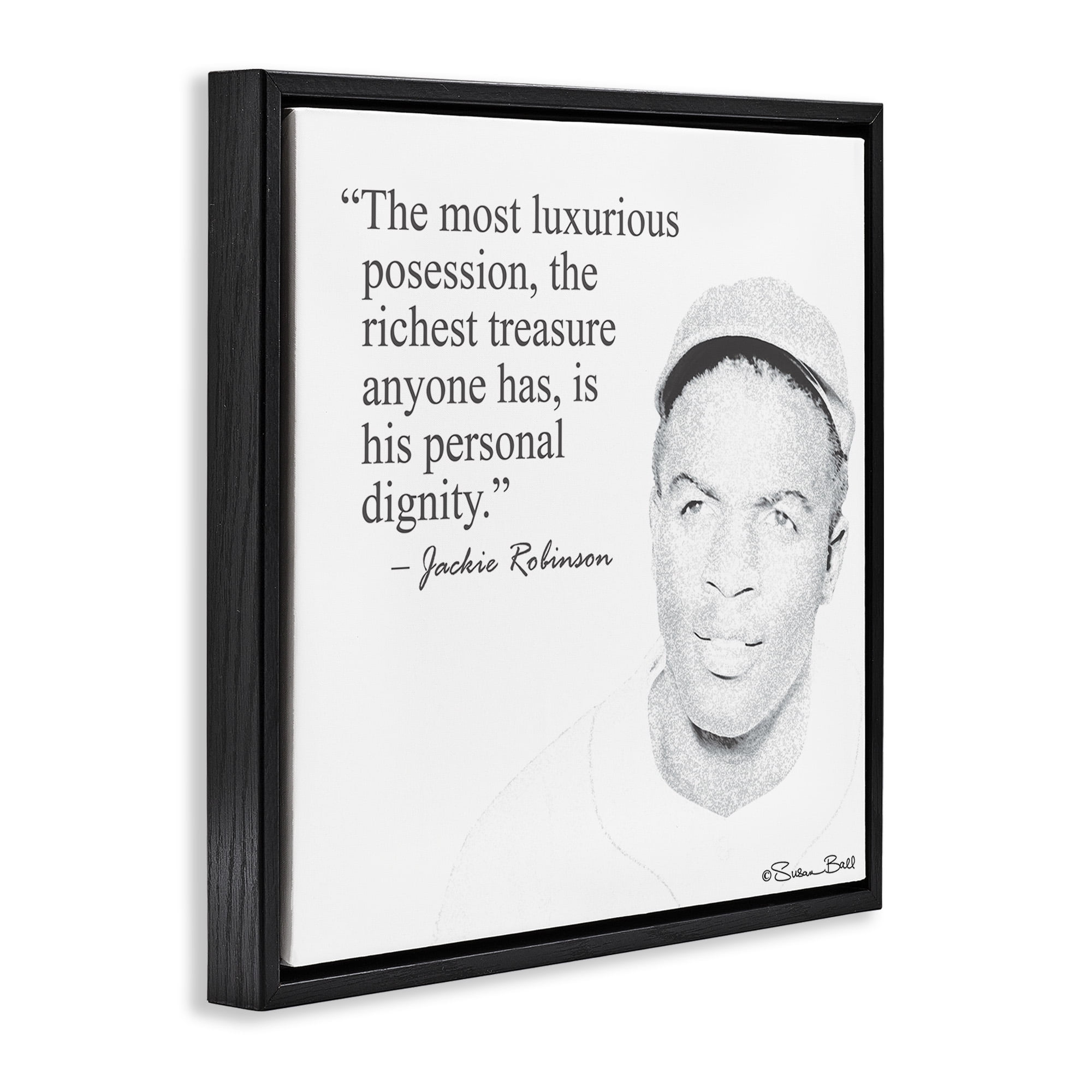 Stupell Industries Personal Dignity Jackie Robinson Quote Black and White Inspirational Painting Black Floater Framed Canvas Art Print Wall Art, 18 x 18