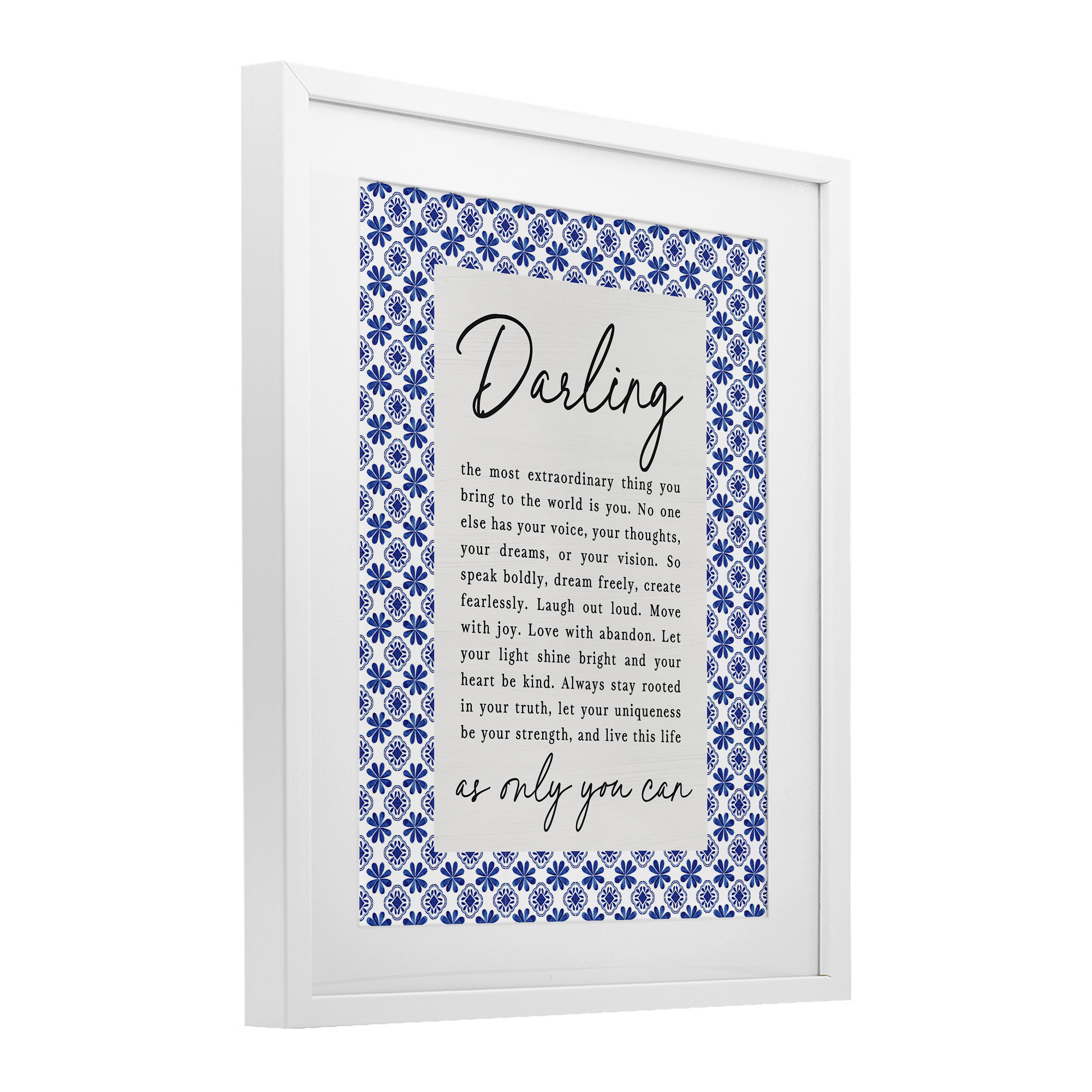 Darling Only You Can Inspiring White Framed Print Under Glass, design by Lettered and Lined