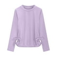 thumbnail image 4 of Jinhomg Casual Shirts for Kid Girls Cute Solid Color Pleated Waist Tops Lightweight Comfy Long Sleeve Crew Neck Shirt Spring Summer Pullovers Purple, 4 of 7