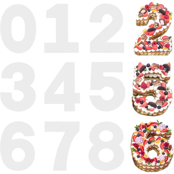 12 Inch Large Size Number Cake Mold Baking Forms Moulds, 9 Pieces 0-8 Cake Number Stencils Flat Plastic Templates Cake Cutting Number Mold Numerical Stencils for DIY Numbers Cakes Cookies Pastry