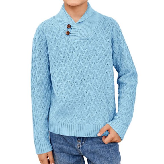 LANGWYQU Kids Long Sleeve Mock Neck Casual Knit Sweater Cable Pullover