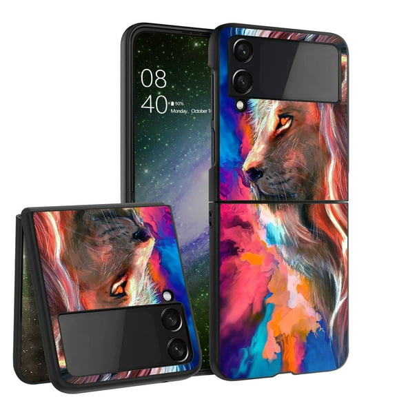 ANJ  Hard Protective Printed Case Cover Compatible with Samsung Galaxy Z Flip 4 - Abstract Lion