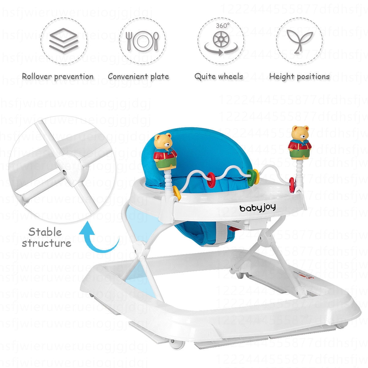 Costway Baby Walker Adjustable Height Removable Toy Wheels Folding Portable Blue