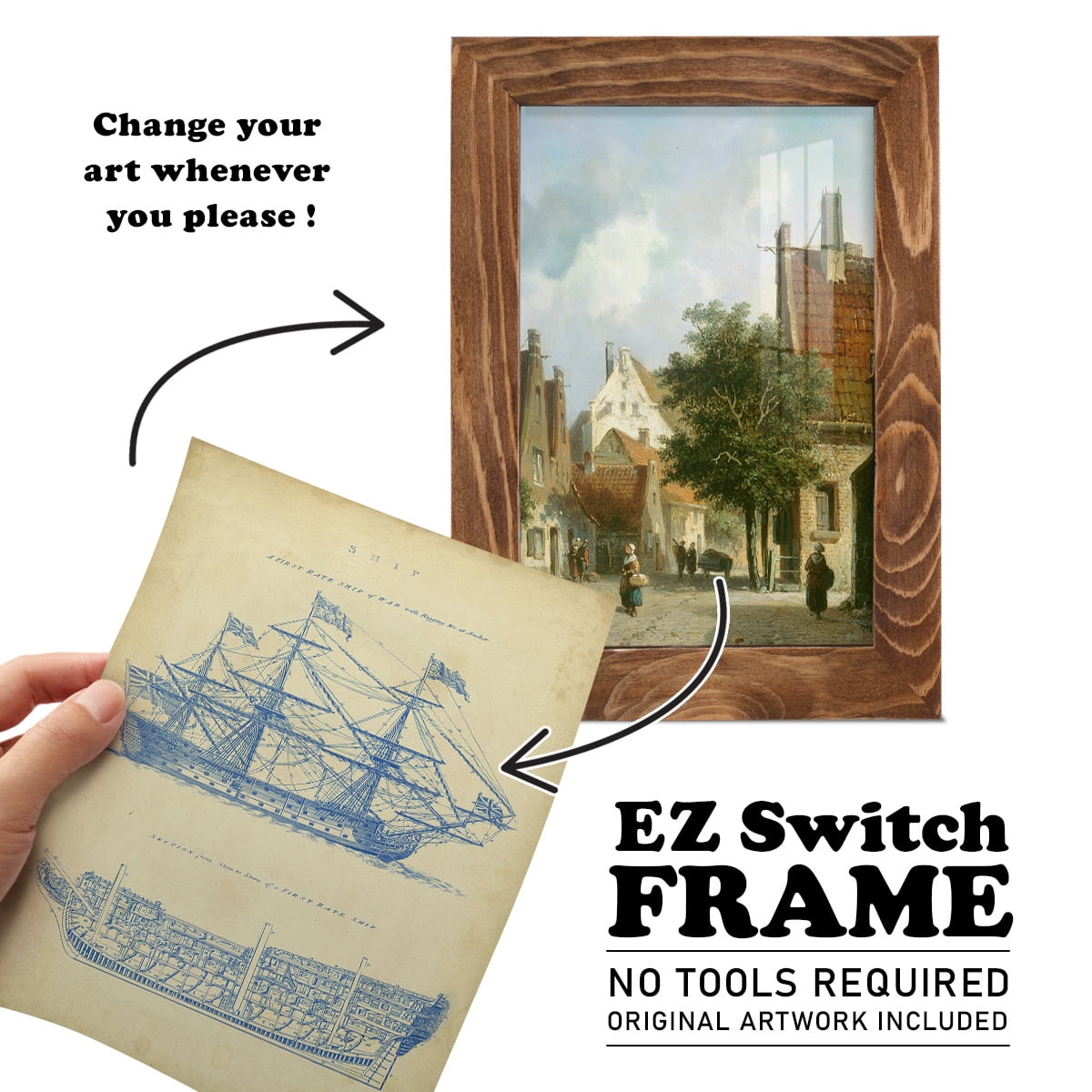 Vintage Ship Blueprint -Framed Print w/glass-Walnut