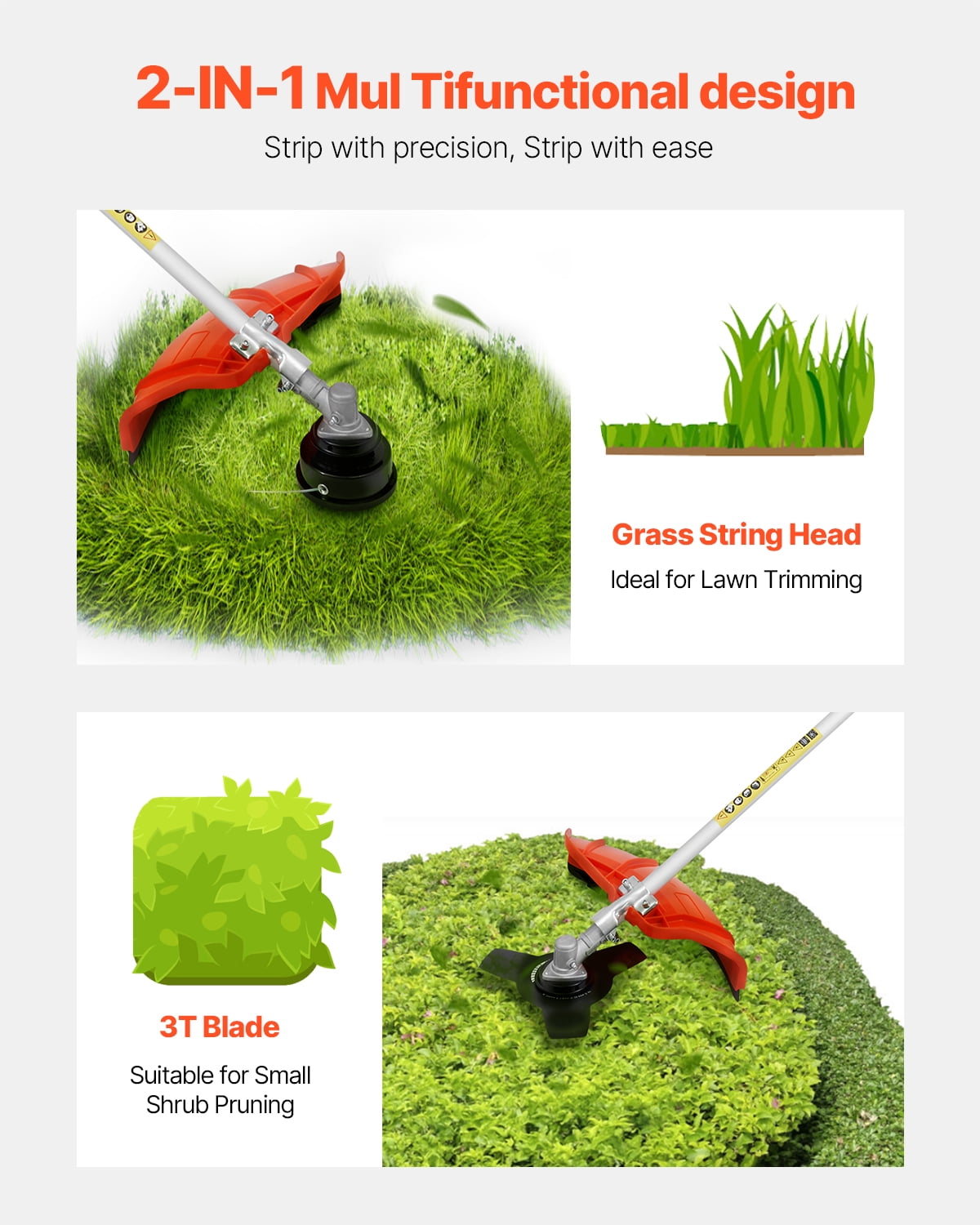 KFFKFF Gas-Powered String Trimmer, 25.2CC 2-Stroke Engine, Cordless Grass Cutter with 16.9" Cutting Width, Multi-Purpose Lawn Edger Featuring Shoulder Strap & 3T Blade for Efficient Grass Maintenance
