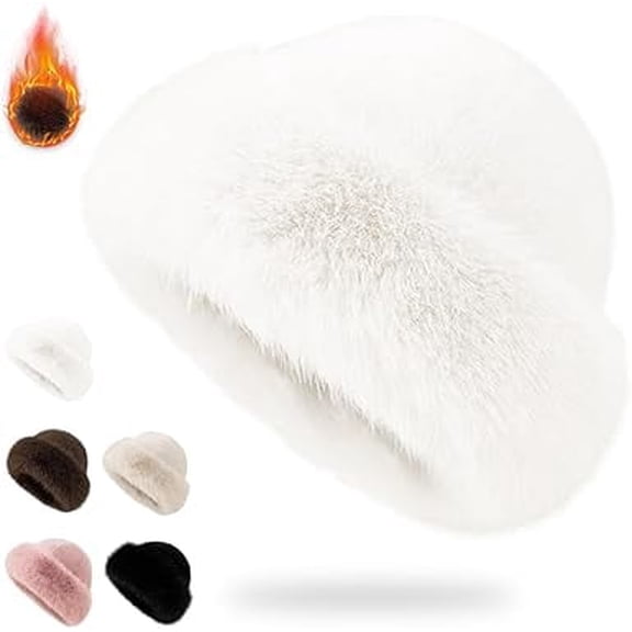 2026 New Faux Fur Winter Bucket Hat for Women, Fluffy Wide Brim Fisherman Cap, Warm & Cute Plush Snow Hat（White）（XX）