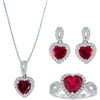 Brilliance Fine Jewelry Lab-Created Ruby and CZ Fine Silver-Plated Brass Boxed Set with Earring, Ring and Pendant, 18"