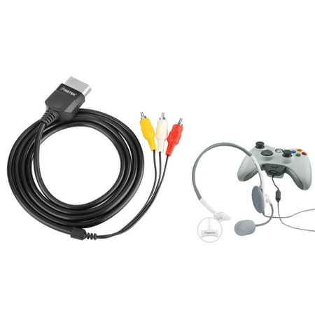 Insten Black Audio Video AV Cable+White Headset Headphone For Microsoft Xbox