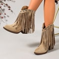 thumbnail image 4 of SACFOF Cowboy Boots for Women Ankle Western Fringe Booties Low Heel Rivet Boots, 4 of 6
