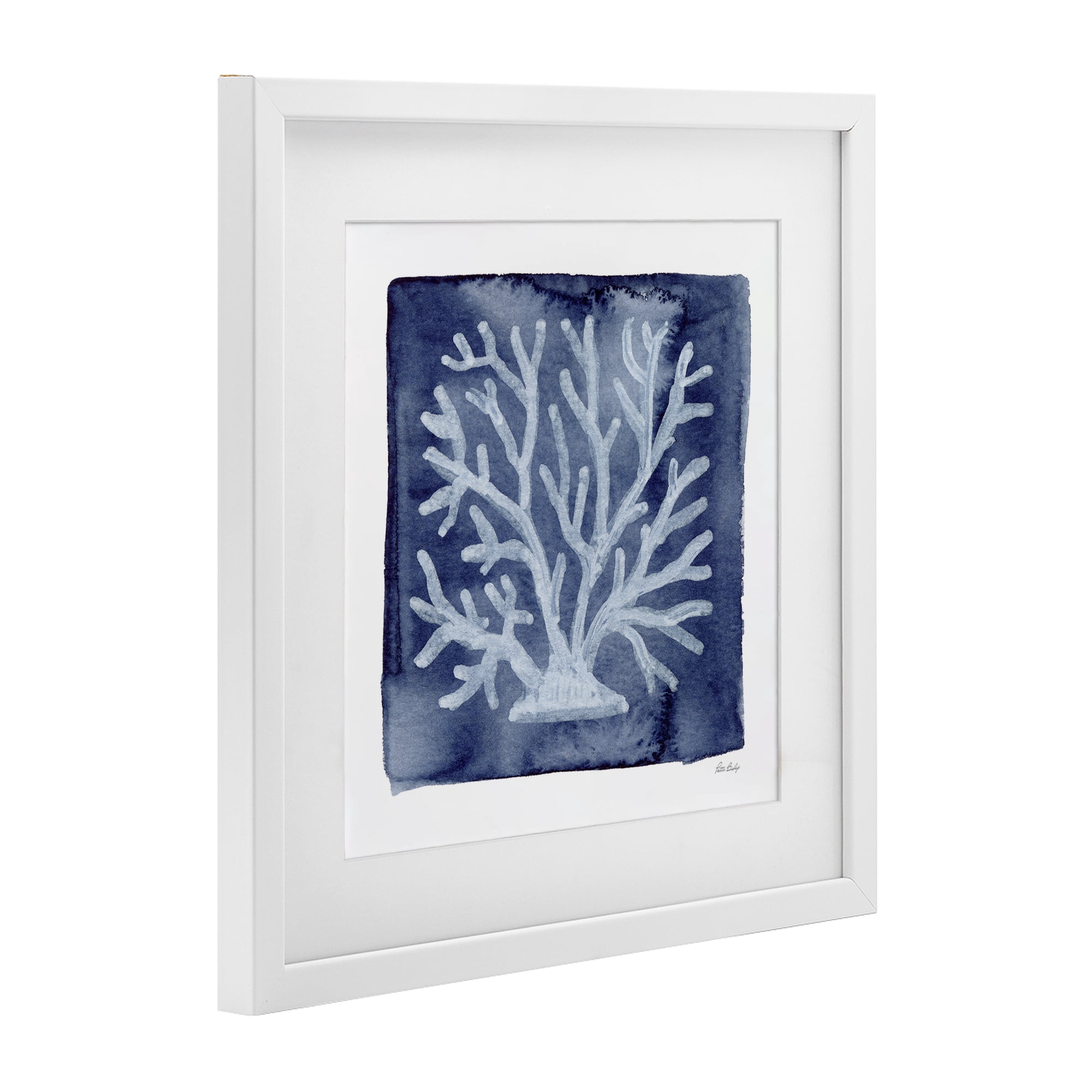 Stupell Industries White Coral on Indigo White Framed Print Under Glass, design by Patti Bishop