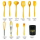 thumbnail image 2 of Juego de 11 utensilios de cocina de silicona: resistentes al calor, incluye espátula, volteador, pinzas, cuchara y batidor. Sin BPA, aptos para lavavajillas y antiadherentes (amarillo)., 2 of 5