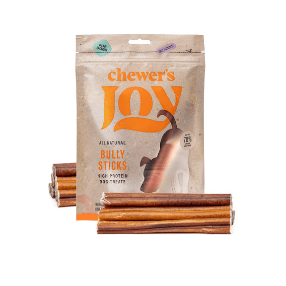 Chewer's Joy Bully Sticks 5–6" (8oz) Natural Dog Treats, Long-Lasting Chews, Pure Beef
