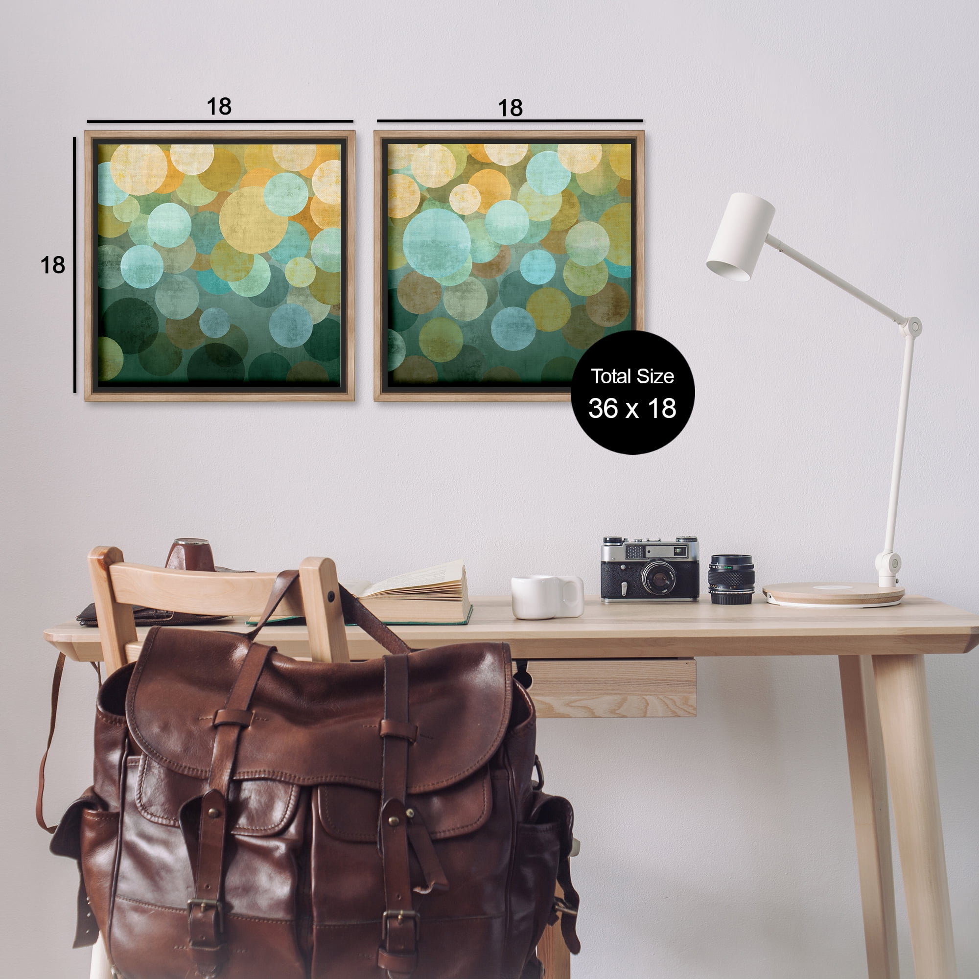 Stupell Industries Overlapping Circles Abstract Abstract Painting Brown Floater Framed Canvas Art Print Wall Art, 18 x 18, Set of 2