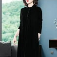 thumbnail image 6 of comerut Women Fall Dress Solid Color Loose Long Sleeves Button Maxi Dress Keep Warm Velvet Plus Size Mom Spring Dress Women Clothes, 6 of 8