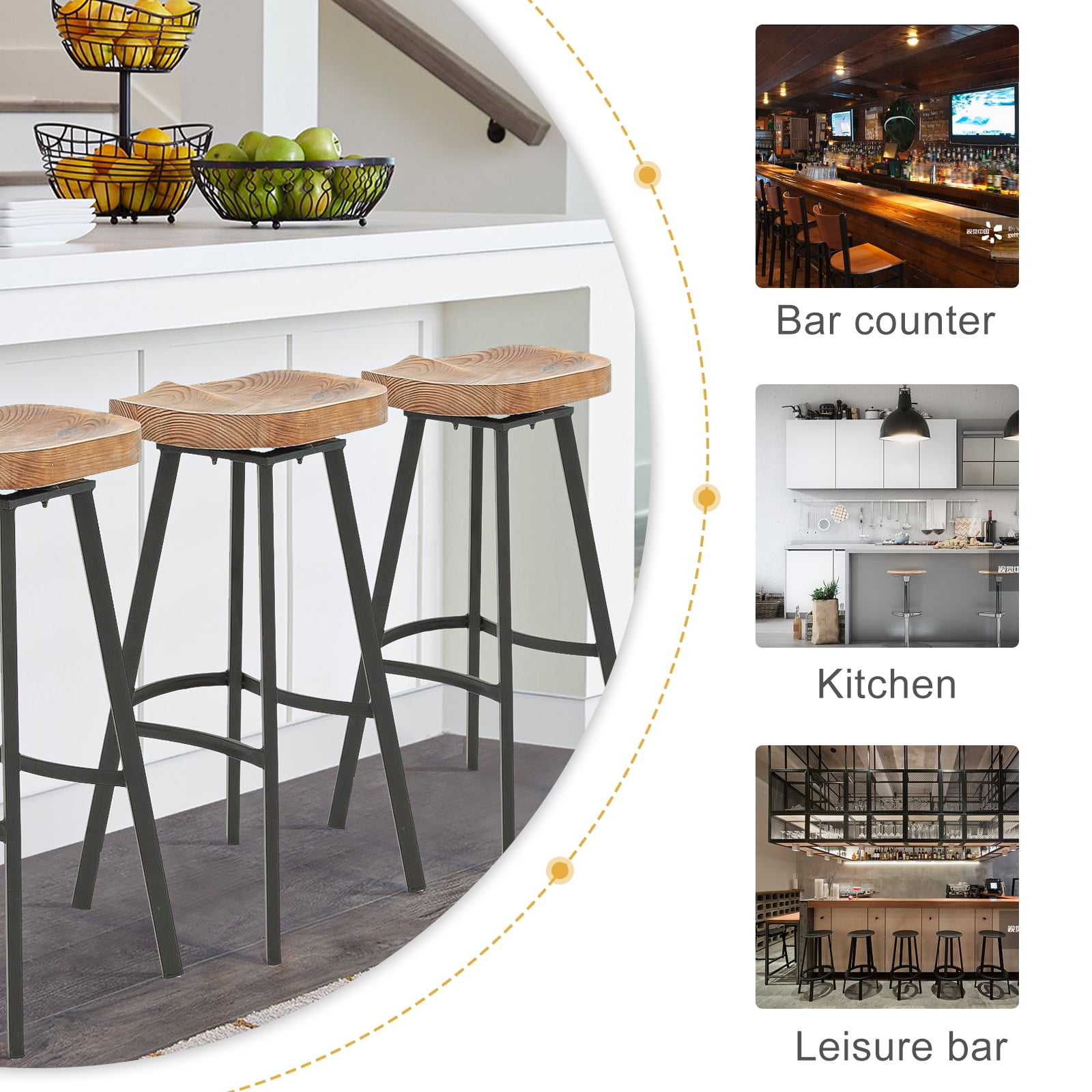 Kadyn Pinewood Swivel Barstools, Mid-Century Modern Bar Stools for Bar, Indoor Counter Height Stools, 2-Pcs Set, Antique Kadyn Pinewood Swivel Barstools, Mid-Century Modern Bar Stools for Bar, Indoor Counter Height Stools, 2-Pcs Set, Antique