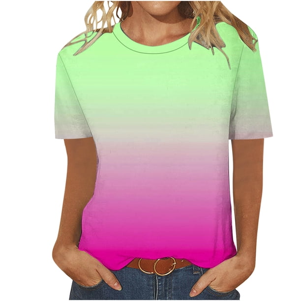 Camiseta de Manga Corta de Cuello Redondo Impresa Casual de la Moda de las Mujeres, Poliéster Ligero para el Uso Diario