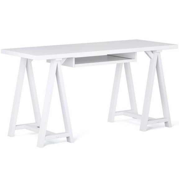 Pemberly Row 60" Soild Wood Modern Industrial Computer Desk in White
