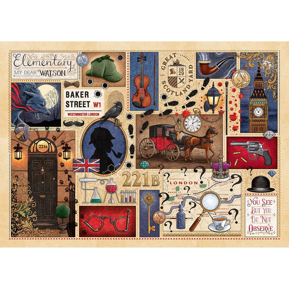 Gibsons Games Sherlock Holmes 1000 Piece Jigsaw Puzzle 27"x19" 12+ Years