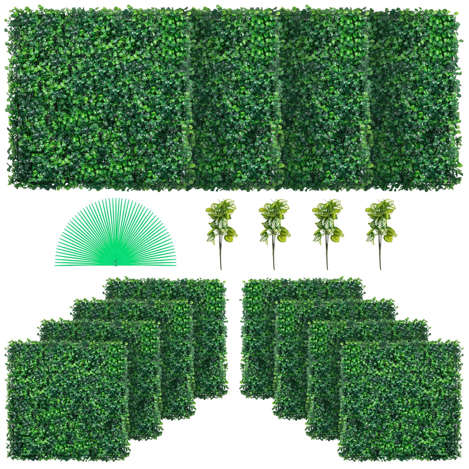 12PCS Artificial Boxwood Panels, Boxwood Hedge Wall Panels,Artificial Grass Backdrop Wall 1.6", Privacy Hedge Screen UV Protected for Outdoor Indoor Garden Fence Backyard, 20"x20"