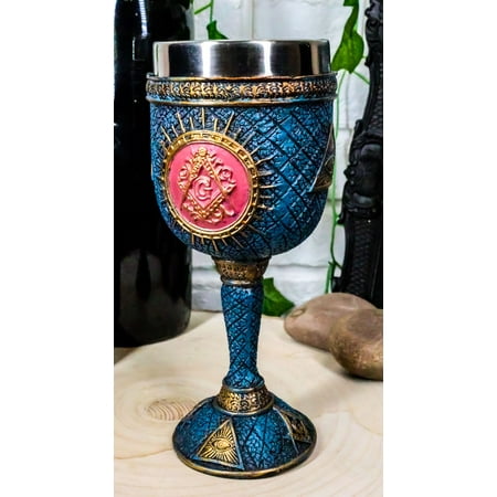 

Ebros Masonic Square and Compasses Wine Goblet 7 Height Stainless Steel Liner