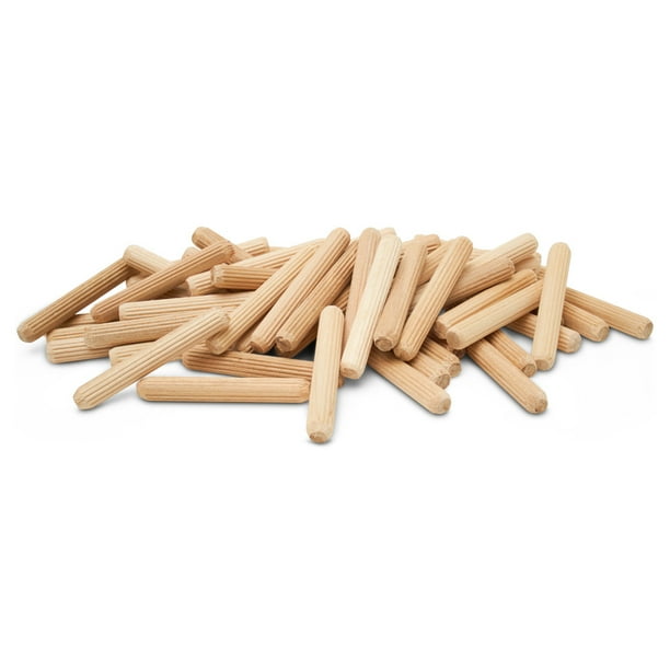 Wooden Dowel Pins 13/4 x 1/4 inch, Pack of 100 Fluted Dowel Joints for