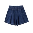 thumbnail image 5 of Miluxas Pleated Jean Shorts for Girl Elastic High Waisted Loose Flare Wide Leg Summer Beach Denim Shorts Dark Blue 2-3Years, 5 of 8