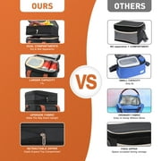 Insulated Lunch Box for Women Men, 17L Large Expandable Dual Compartment Lunch Bag, Leakproof Adult Lunchbox with Shoulder Strap, Cooler Warmer Lunch Bag for Work Picnic Camping, Black