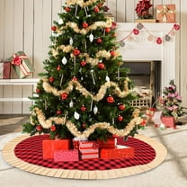 Autmor Buffalo Plaid Christmas Tree Skirt, 48Inch Farmhouse Xmas Tree Collar Decorates Your Home for The Holidays