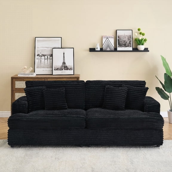 Modern Corduroy 3-Seater Sofa 79.3" Long with 4 Pillows
