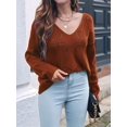 thumbnail image 4 of Fall Sweaters Round Neck Crochet Hollow Out Cute Winter Pullover Sweaters for Women Trendy Red-Brown M, 4 of 6