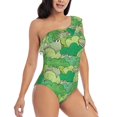 thumbnail image 3 of Uemuo Crocodile And Bush Print Women's One Piece Swimsuit Asymmetrical Neck Bathing Suit One Shoulder Side Cutout Ruffle Swimwear-X-Large, 3 of 6
