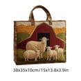 thumbnail image 7 of Farm Sheep Barn Quilted Tote Bag, Vintage Country Landscape Printed Fabric Handbag, Large Capacity Casual Shoulder Bag for Shopping School Travel Daily Use, 7 of 7