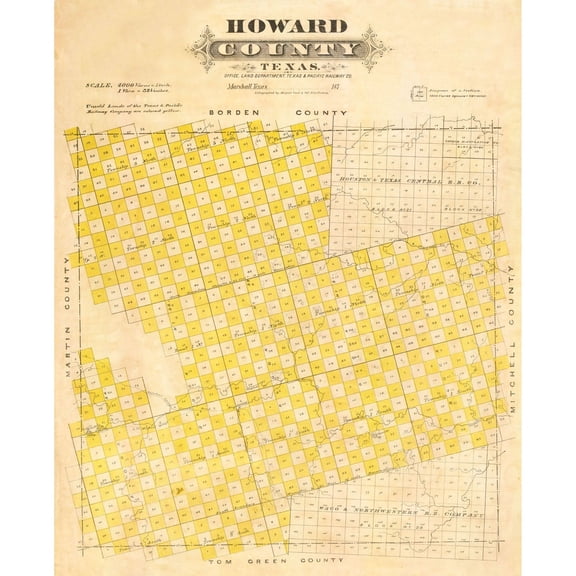 Historic County Map - Howard County Texas - Marshall 1870 - Vintage Wall Art