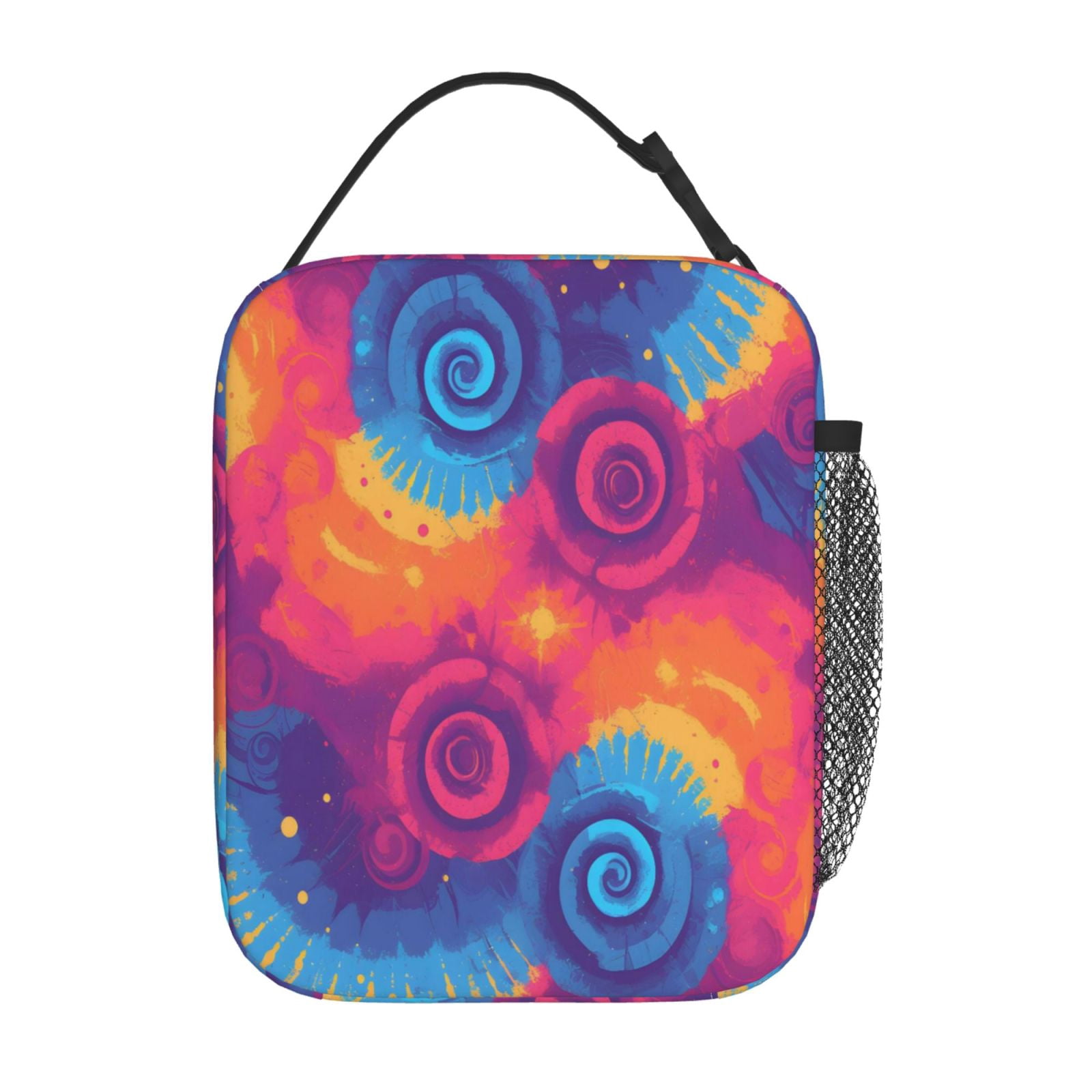 Lunch Bag For Women Men Insulated Portable Lunch Box Bento Box Office Picnic Travel Cooler Bag Palevioletred Tie-Dye Background Vibrant Colors And Swirling (2)