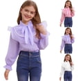 thumbnail image 2 of FUZHIQ Long Sleeve Shirts for Girls Solid Ruffled Button Down Shirt Long Sleeve Casual Loose Turtleneck for Girls Party Blouses for 3-4 Years, 2 of 8