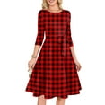 thumbnail image 2 of Women's Cocktail Dress Evening Dress 3/4 Sleeve Plaid Vintage Wedding Guest Dress for Party Banquet Spring Fall,Red,L, 2 of 6