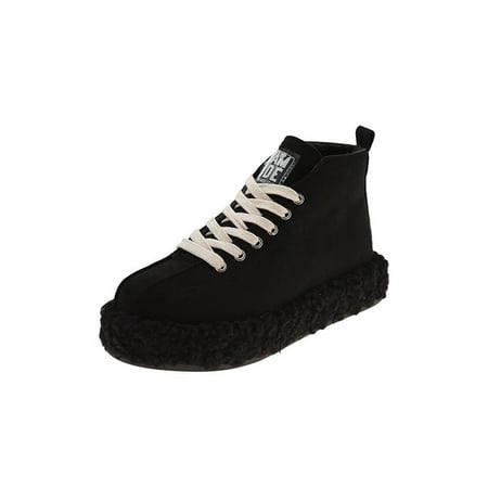 

Lacyhop Ladies Fashion Shoe Lace Up Ankle Boot Platform Casual Shoes Daily Comfort Short Booties Non-slip Leopard Low Calf Boots Black Cotton 6.5