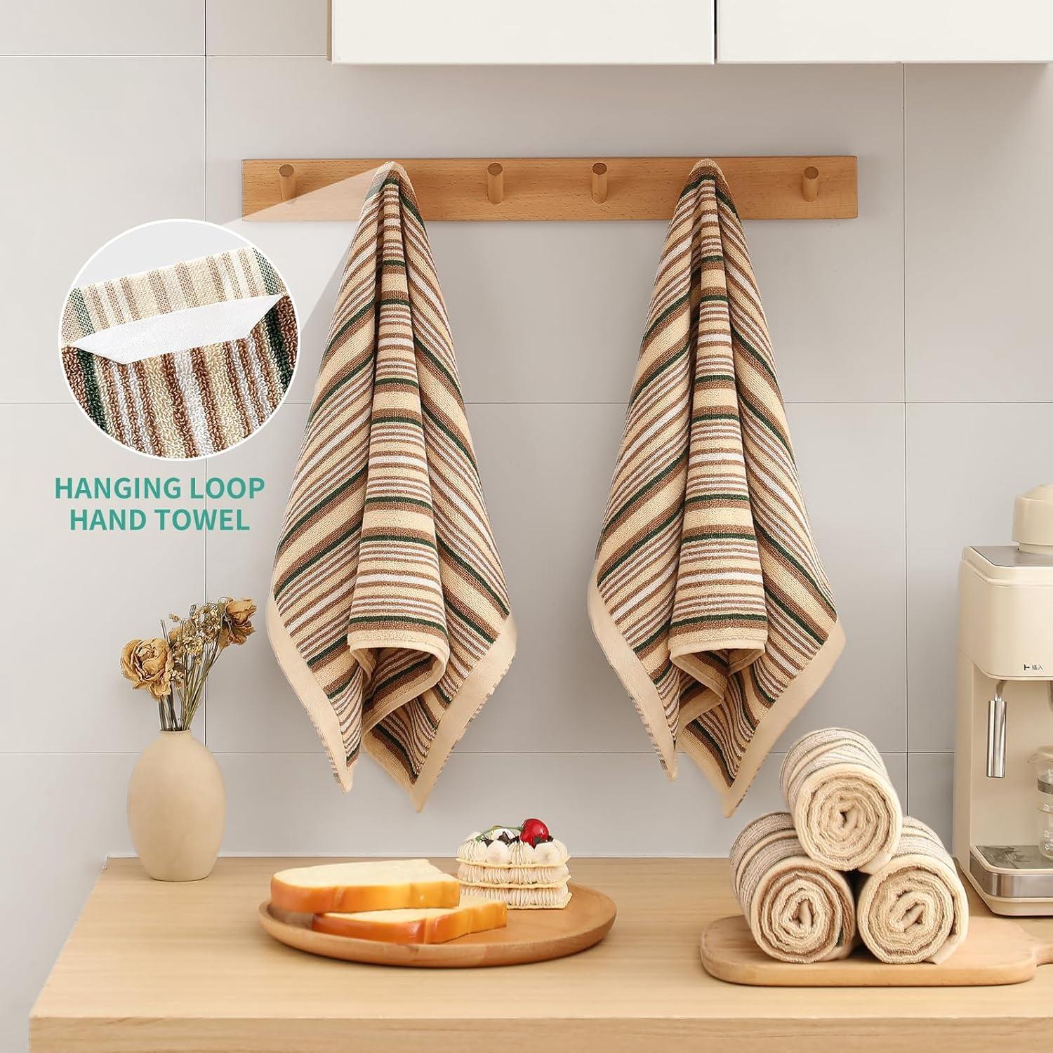 KitchenKey Premium Cotton Kitchen Dish Towels for Drying Dishes,Large Long Kitchen Hand Towels, Thick Highly Absorbent Dish Clothes Tea Towel Sets with Hanging Loop, 16" X 26", 4 Pcs