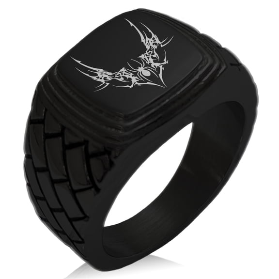 Stainless Steel Wicked Black Widow Geometric Pattern Step-Down Biker Style Polished Ring