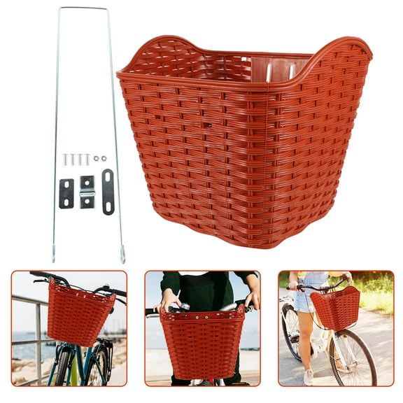 HONMEET Detachable Hanging Bike Basket Plastic Light Brown Front Handlebar Storage Basket